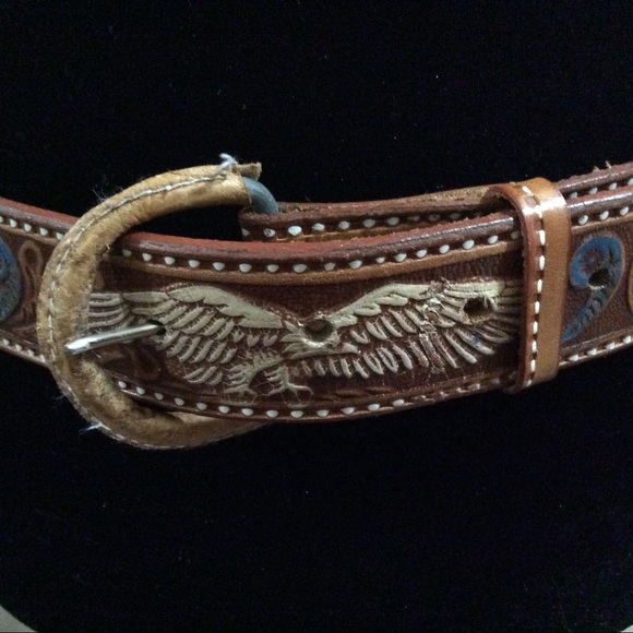 Vintage tooled leather belt with eagles - Picture 2 of 13
